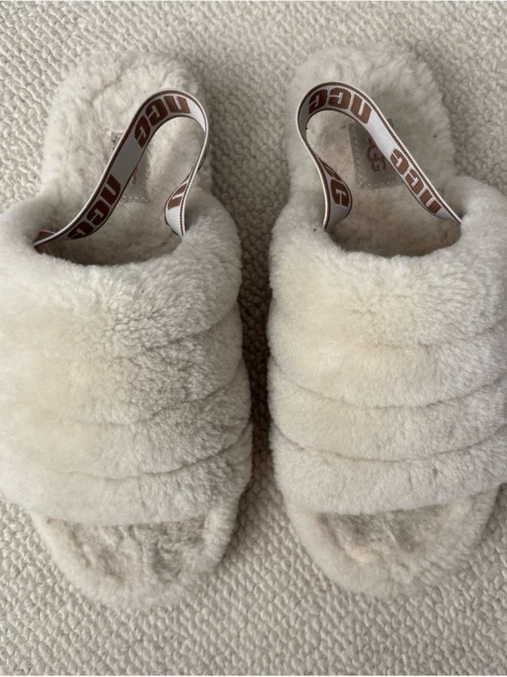UGG Fluff Slide with Branded Heel Strap - Cream